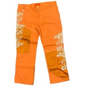 SOLEIL ROSE SZ 8 silk/linen blend pocketed wide leg white stencil capris